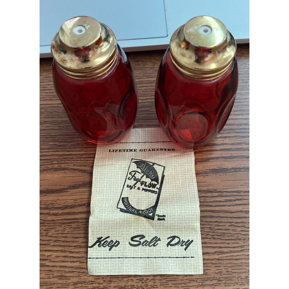 Vintage Airko Salt & Pepper Shaker flash red w/cork inserts approx. 3 1/4"  tall